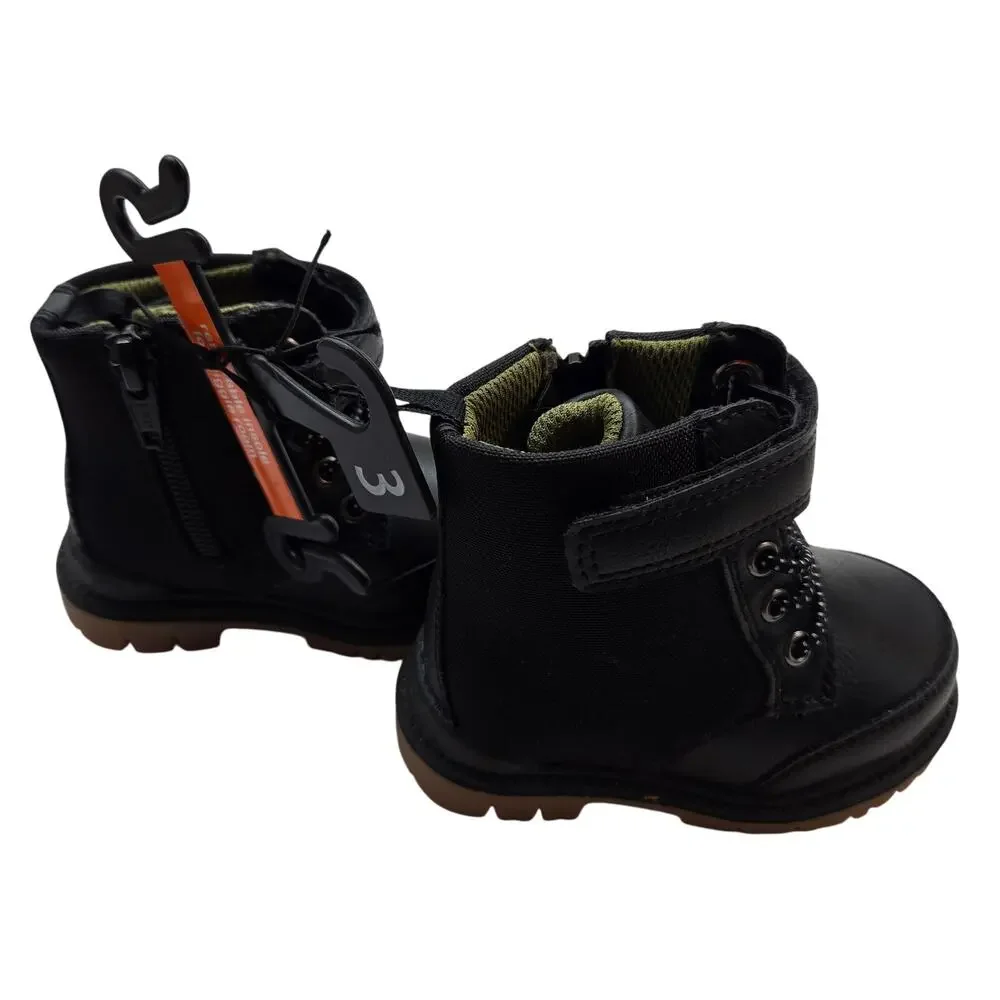 NWT Wonder Pation Boys 3 Black Boot Removable Insole Velcro Shoe kids Child Baby